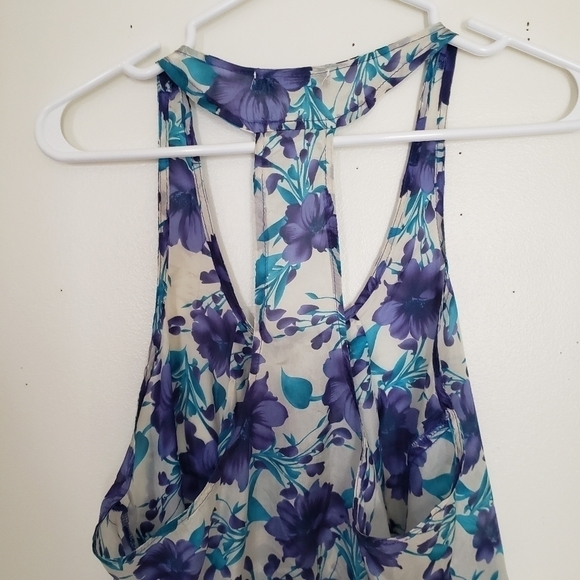 100% silk floral high low sleeveless top large - Picture 6 of 6